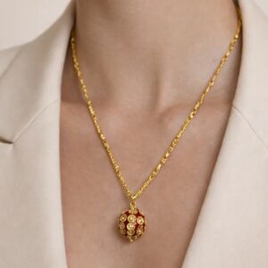 MEL New York Red Enamel Pendant Necklace | 24K Gold Plated | Statement Luxury